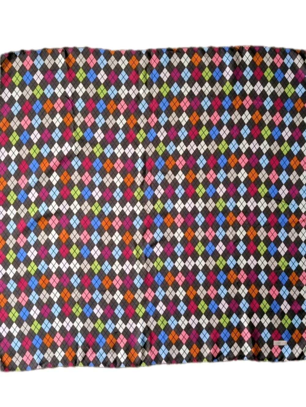 100% Silk Scarf Argyle Style Diamond Geometric 36x36